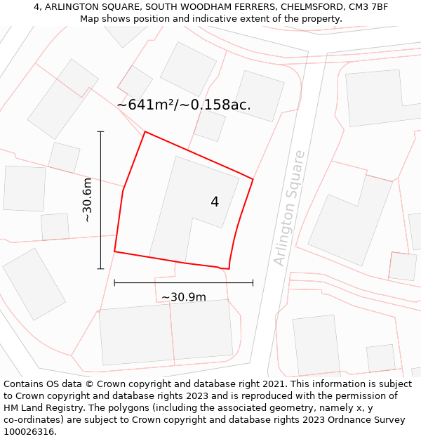 4, ARLINGTON SQUARE, SOUTH WOODHAM FERRERS, CHELMSFORD, CM3 7BF: Plot and title map