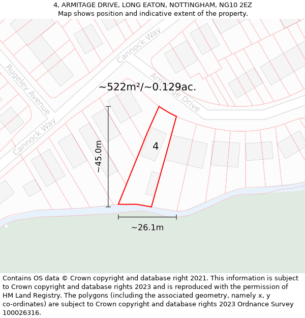 4, ARMITAGE DRIVE, LONG EATON, NOTTINGHAM, NG10 2EZ: Plot and title map