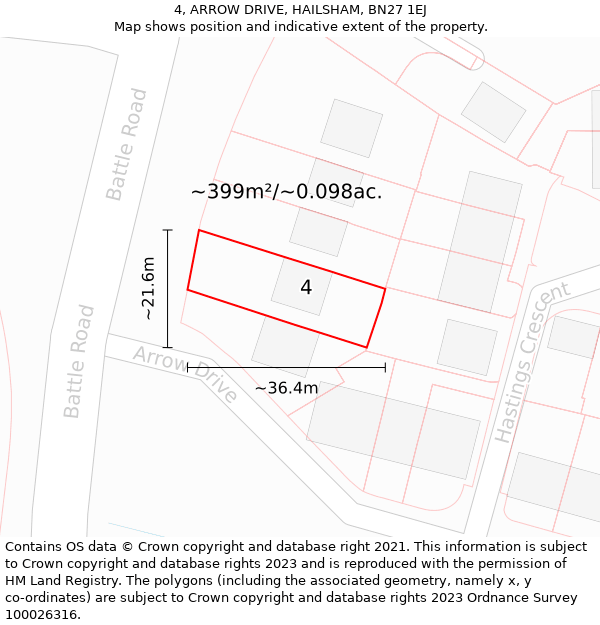 4, ARROW DRIVE, HAILSHAM, BN27 1EJ: Plot and title map