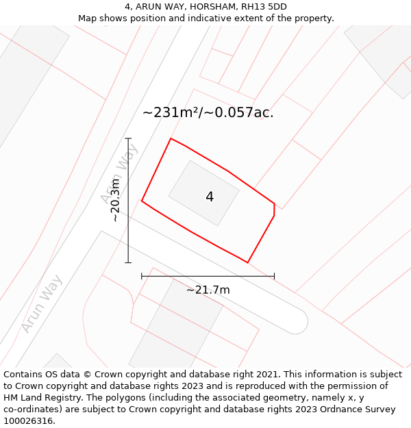 4, ARUN WAY, HORSHAM, RH13 5DD: Plot and title map