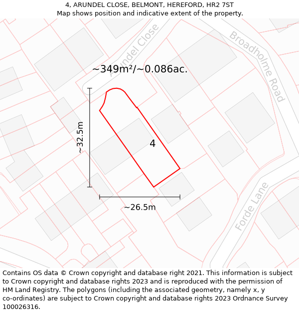 4, ARUNDEL CLOSE, BELMONT, HEREFORD, HR2 7ST: Plot and title map