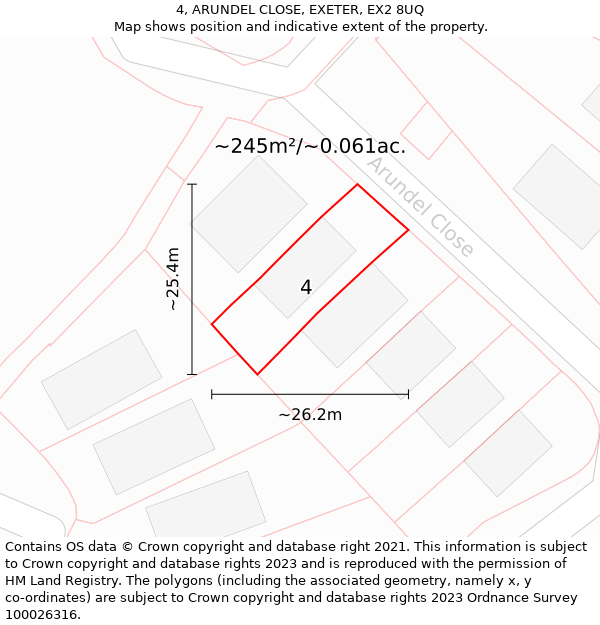 4, ARUNDEL CLOSE, EXETER, EX2 8UQ: Plot and title map