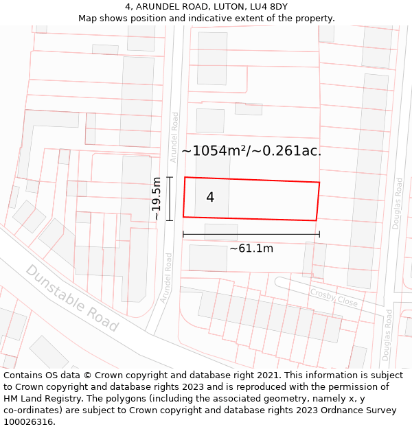 4, ARUNDEL ROAD, LUTON, LU4 8DY: Plot and title map