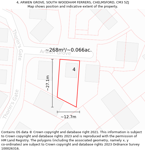 4, ARWEN GROVE, SOUTH WOODHAM FERRERS, CHELMSFORD, CM3 5ZJ: Plot and title map