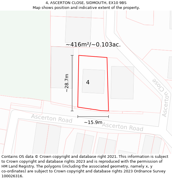 4, ASCERTON CLOSE, SIDMOUTH, EX10 9BS: Plot and title map