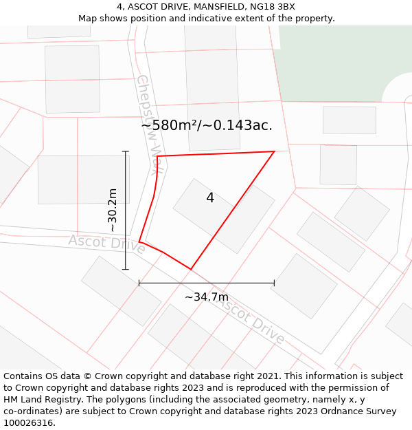 4, ASCOT DRIVE, MANSFIELD, NG18 3BX: Plot and title map