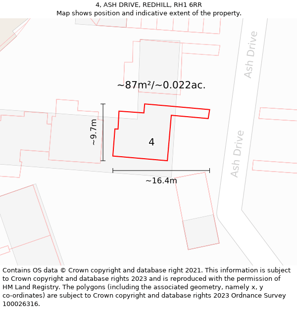 4, ASH DRIVE, REDHILL, RH1 6RR: Plot and title map