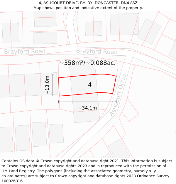 4, ASHCOURT DRIVE, BALBY, DONCASTER, DN4 8SZ: Plot and title map