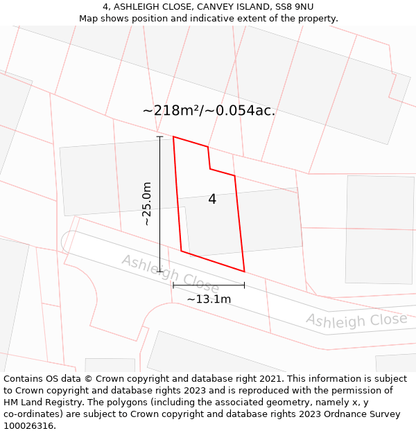 4, ASHLEIGH CLOSE, CANVEY ISLAND, SS8 9NU: Plot and title map