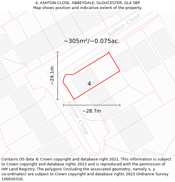 4, ASHTON CLOSE, ABBEYDALE, GLOUCESTER, GL4 5BP: Plot and title map