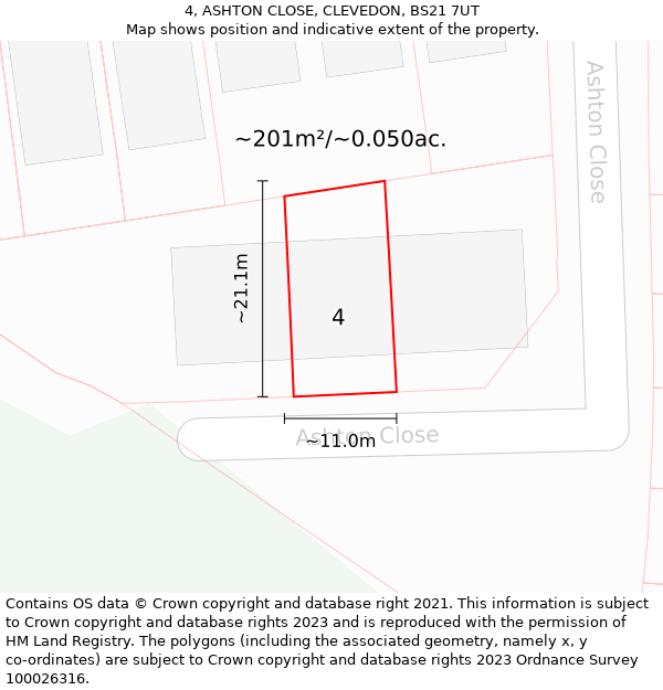 4, ASHTON CLOSE, CLEVEDON, BS21 7UT: Plot and title map