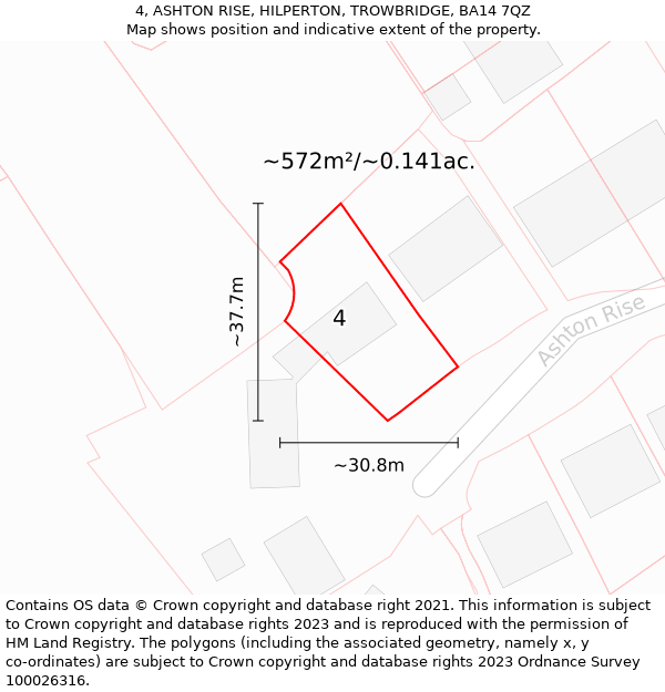 4, ASHTON RISE, HILPERTON, TROWBRIDGE, BA14 7QZ: Plot and title map