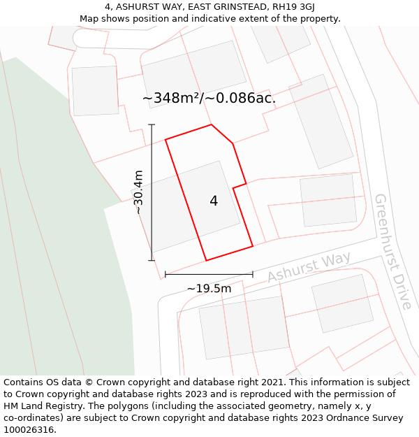 4, ASHURST WAY, EAST GRINSTEAD, RH19 3GJ: Plot and title map