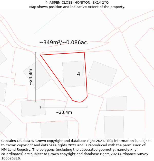 4, ASPEN CLOSE, HONITON, EX14 2YQ: Plot and title map