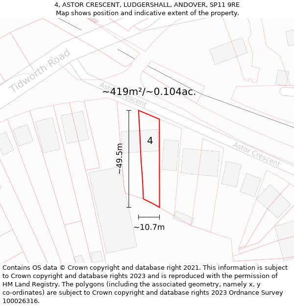 4, ASTOR CRESCENT, LUDGERSHALL, ANDOVER, SP11 9RE: Plot and title map