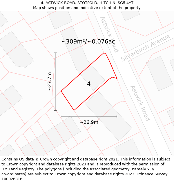 4, ASTWICK ROAD, STOTFOLD, HITCHIN, SG5 4AT: Plot and title map