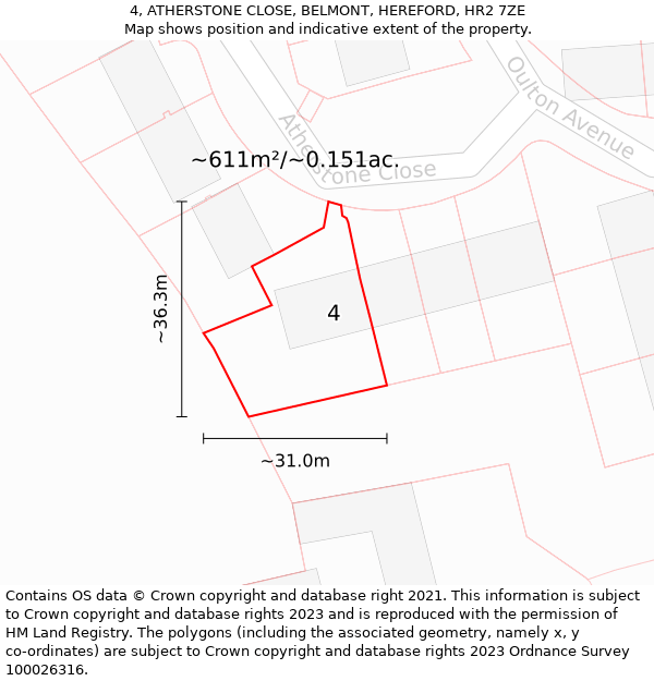 4, ATHERSTONE CLOSE, BELMONT, HEREFORD, HR2 7ZE: Plot and title map