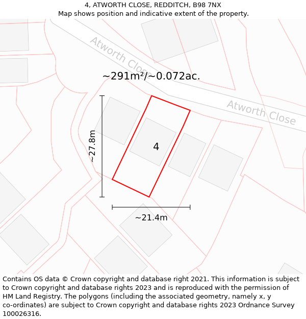 4, ATWORTH CLOSE, REDDITCH, B98 7NX: Plot and title map