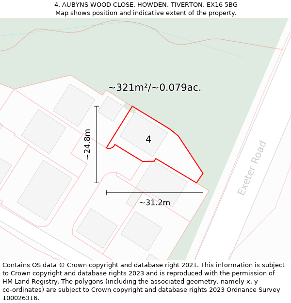 4, AUBYNS WOOD CLOSE, HOWDEN, TIVERTON, EX16 5BG: Plot and title map