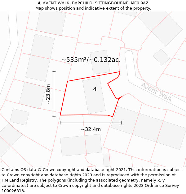 4, AVENT WALK, BAPCHILD, SITTINGBOURNE, ME9 9AZ: Plot and title map