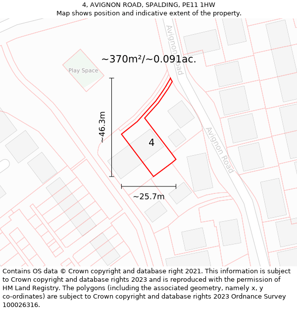 4, AVIGNON ROAD, SPALDING, PE11 1HW: Plot and title map