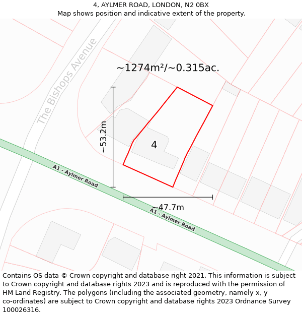 4, AYLMER ROAD, LONDON, N2 0BX: Plot and title map