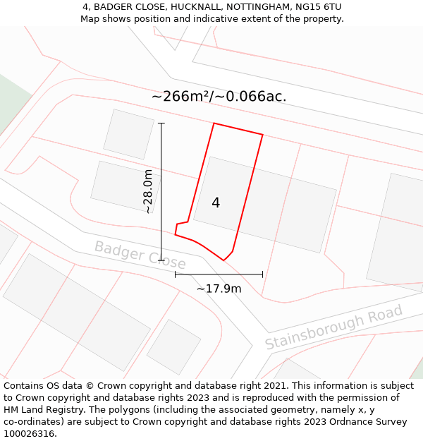 4, BADGER CLOSE, HUCKNALL, NOTTINGHAM, NG15 6TU: Plot and title map