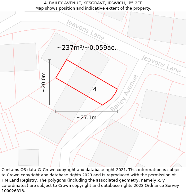 4, BAILEY AVENUE, KESGRAVE, IPSWICH, IP5 2EE: Plot and title map