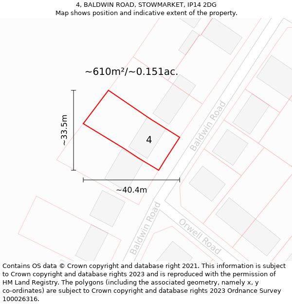 4, BALDWIN ROAD, STOWMARKET, IP14 2DG: Plot and title map