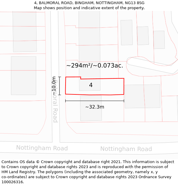 4, BALMORAL ROAD, BINGHAM, NOTTINGHAM, NG13 8SG: Plot and title map