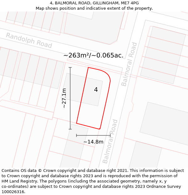 4, BALMORAL ROAD, GILLINGHAM, ME7 4PG: Plot and title map