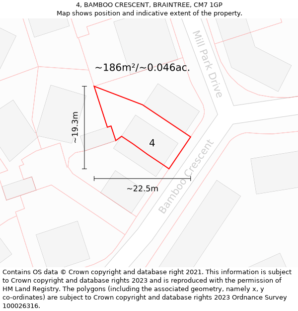 4, BAMBOO CRESCENT, BRAINTREE, CM7 1GP: Plot and title map