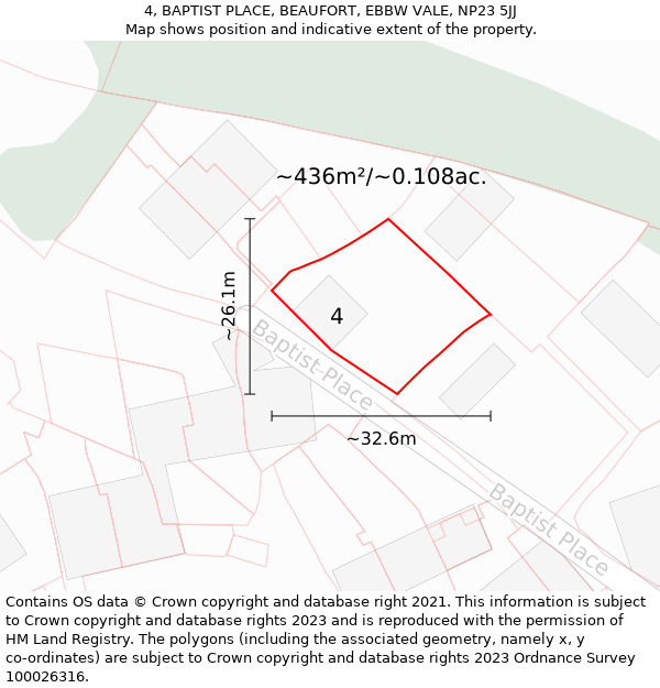 4, BAPTIST PLACE, BEAUFORT, EBBW VALE, NP23 5JJ: Plot and title map