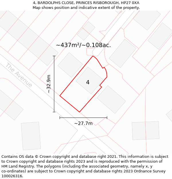 4, BARDOLPHS CLOSE, PRINCES RISBOROUGH, HP27 0XA: Plot and title map