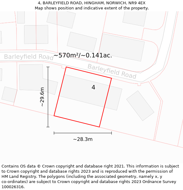 4, BARLEYFIELD ROAD, HINGHAM, NORWICH, NR9 4EX: Plot and title map