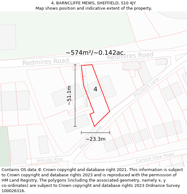 4, BARNCLIFFE MEWS, SHEFFIELD, S10 4JY: Plot and title map