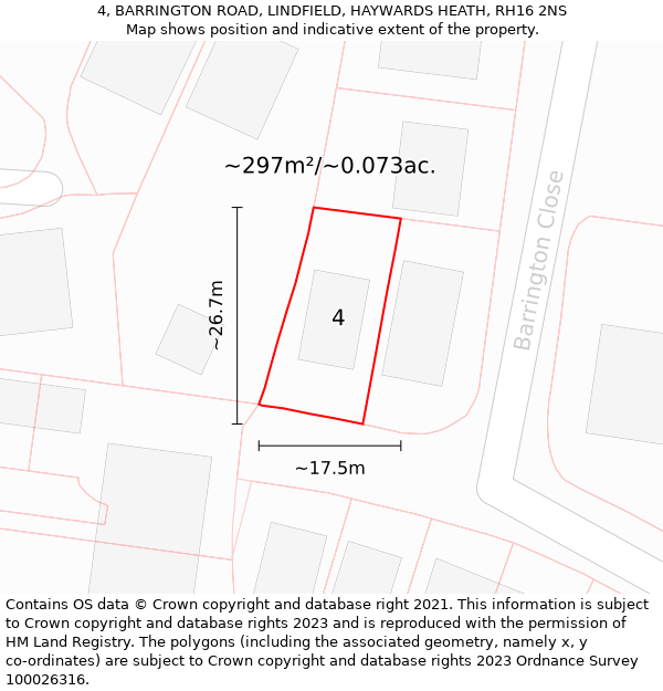 4, BARRINGTON ROAD, LINDFIELD, HAYWARDS HEATH, RH16 2NS: Plot and title map