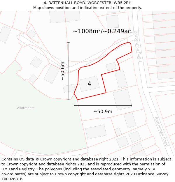 4, BATTENHALL ROAD, WORCESTER, WR5 2BH: Plot and title map