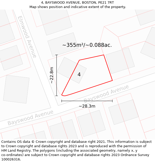 4, BAYSWOOD AVENUE, BOSTON, PE21 7RT: Plot and title map