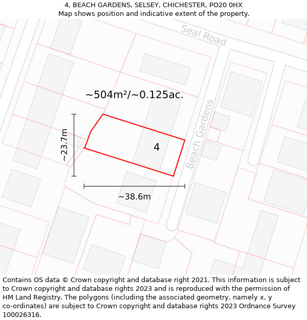 4, BEACH GARDENS, SELSEY, CHICHESTER, PO20 0HX: Plot and title map