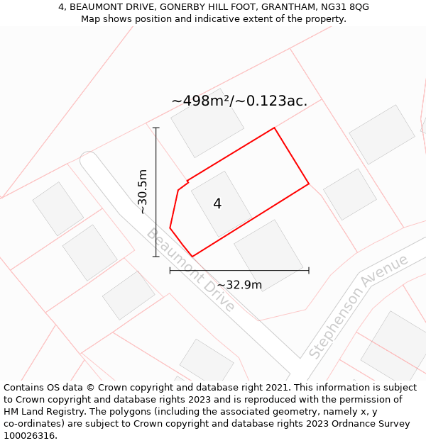 4, BEAUMONT DRIVE, GONERBY HILL FOOT, GRANTHAM, NG31 8QG: Plot and title map