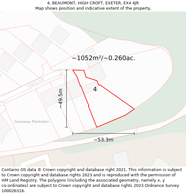 4, BEAUMONT, HIGH CROFT, EXETER, EX4 4JR: Plot and title map