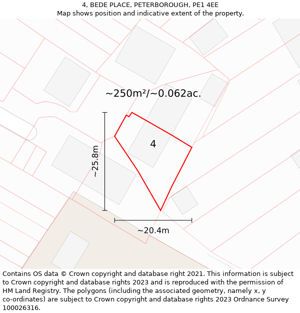 4, BEDE PLACE, PETERBOROUGH, PE1 4EE: Plot and title map
