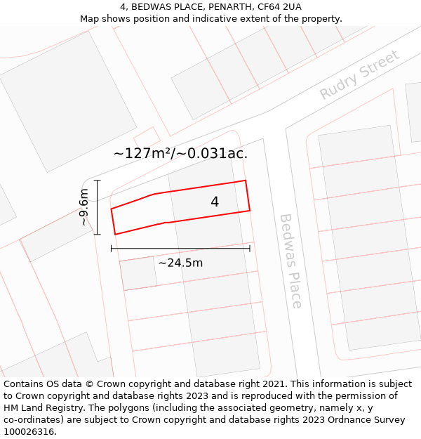 4, BEDWAS PLACE, PENARTH, CF64 2UA: Plot and title map