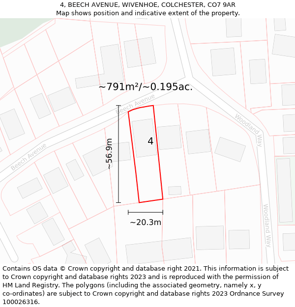 4, BEECH AVENUE, WIVENHOE, COLCHESTER, CO7 9AR: Plot and title map