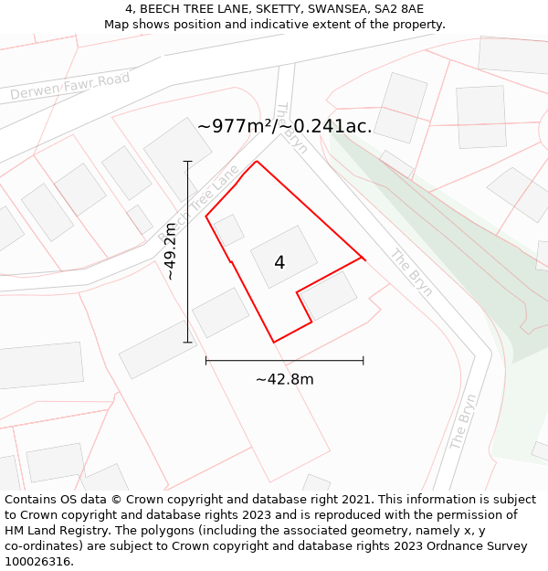 4, BEECH TREE LANE, SKETTY, SWANSEA, SA2 8AE: Plot and title map