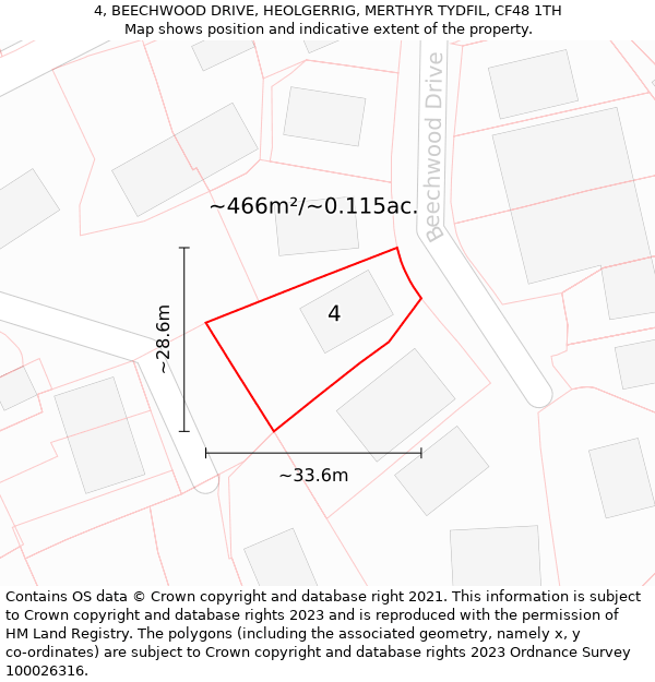 4, BEECHWOOD DRIVE, HEOLGERRIG, MERTHYR TYDFIL, CF48 1TH: Plot and title map