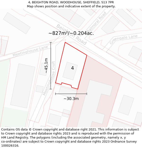 4, BEIGHTON ROAD, WOODHOUSE, SHEFFIELD, S13 7PR: Plot and title map