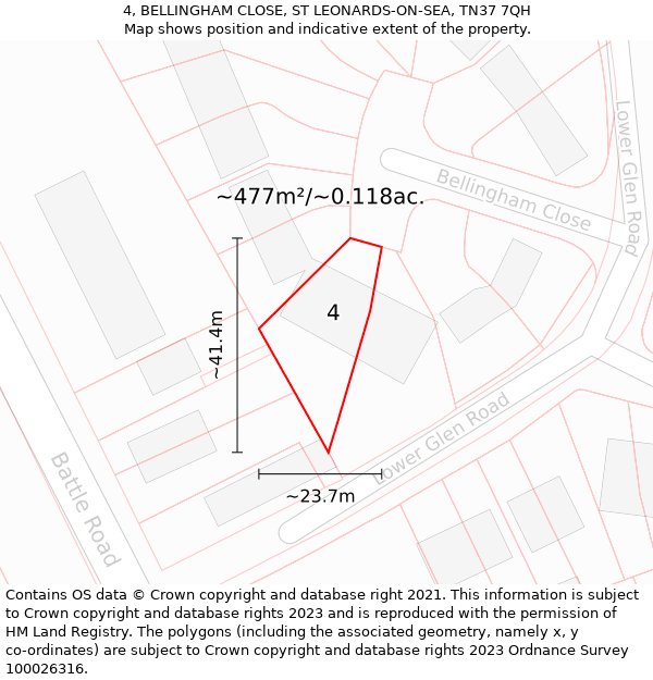 4, BELLINGHAM CLOSE, ST LEONARDS-ON-SEA, TN37 7QH: Plot and title map