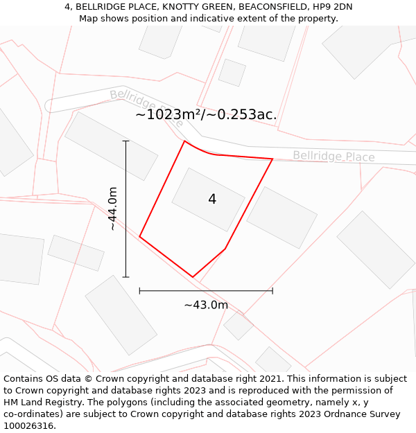 4, BELLRIDGE PLACE, KNOTTY GREEN, BEACONSFIELD, HP9 2DN: Plot and title map